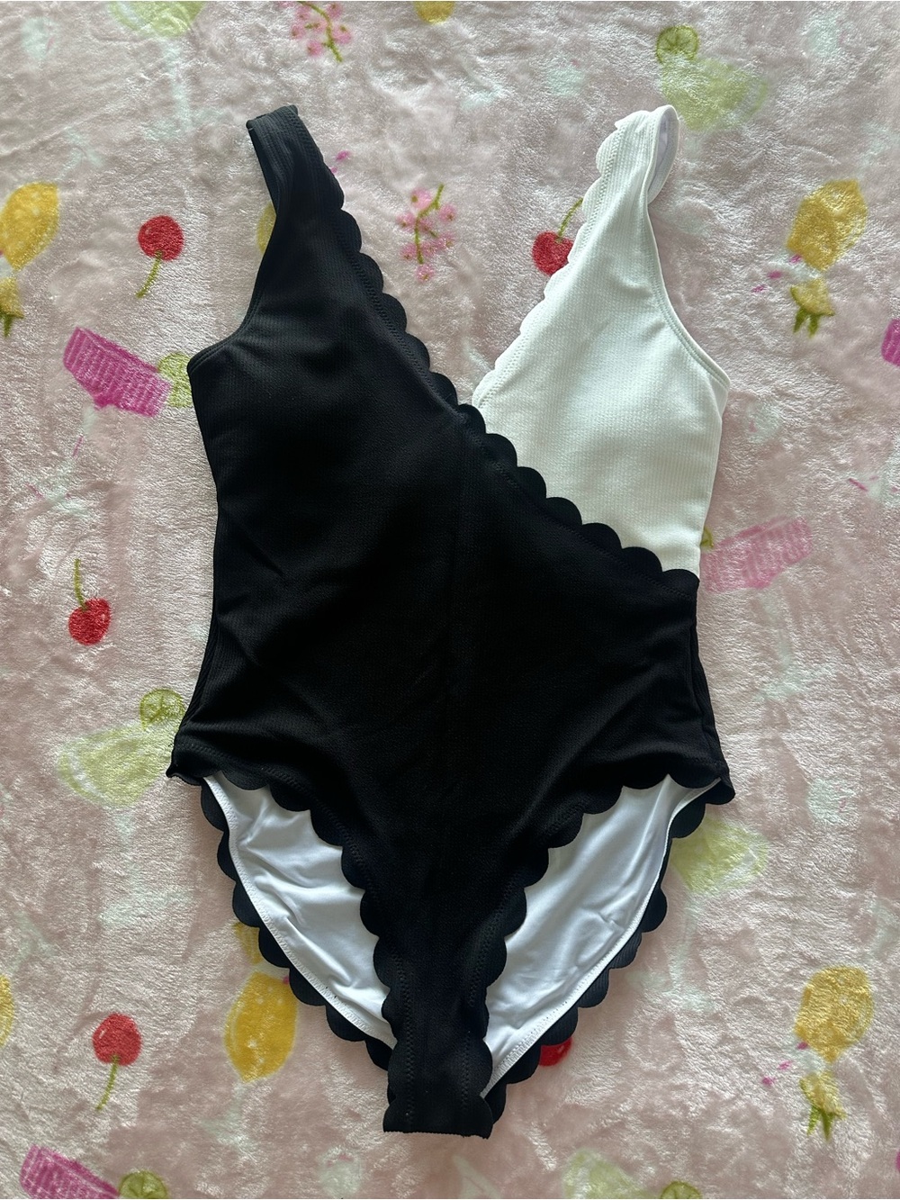 Scalloped Edge Black & White One-Piece Swimsuit
